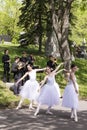 Ballerinas and musicians presenting a public performance in Notre-Dame-des-Neiges Cemetery
